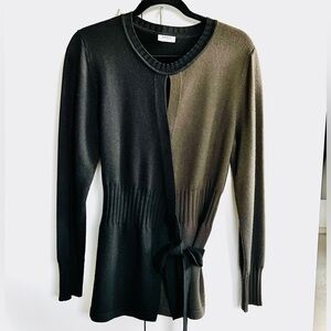 Akris Two-Tone Black and Olive Sweater with Tie Front